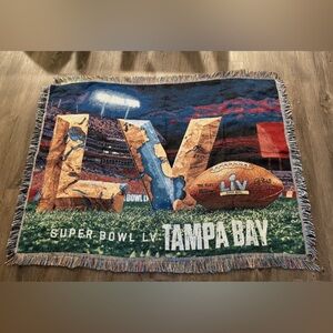 Super Bowl LV Tampa Bay Woven Throw Blanket Fringe Football Decor